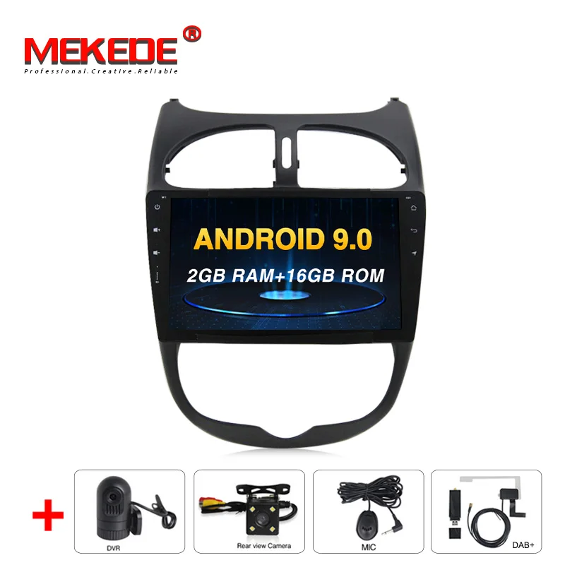 MEKEDE HD 1024X600 1 din 9 дюймов 4 ядра Android 9,0 автомобильный dvd-плеер для peugeot 206 авто gps навигация радио мультимедиа BT wifi - Цвет: 16G camera DVR DAB