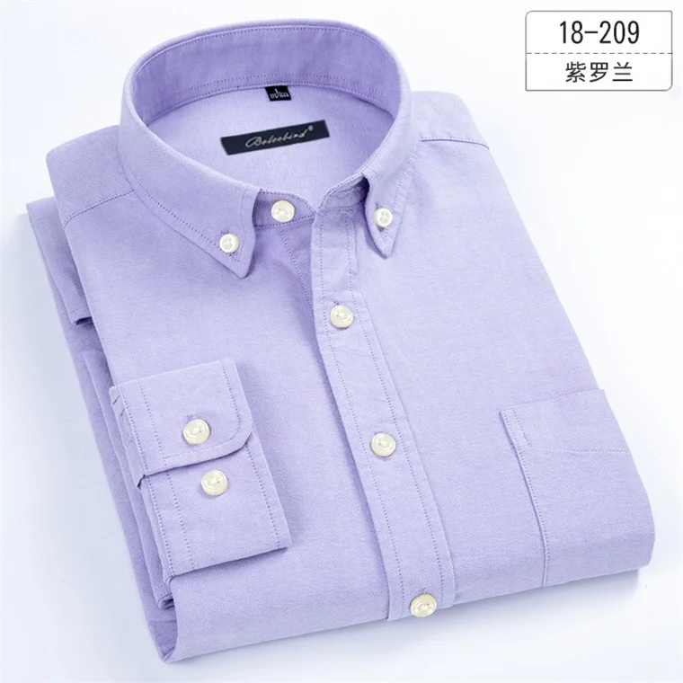 18-209 Топ продаж размера плюс 5XL 6XL 7XL 8XL хлопок синяя фиолетовая полосатая оксфордская официальная Повседневная рубашка с длинным рукавом Мужская саржа среднего возраста - Цвет: 18-209