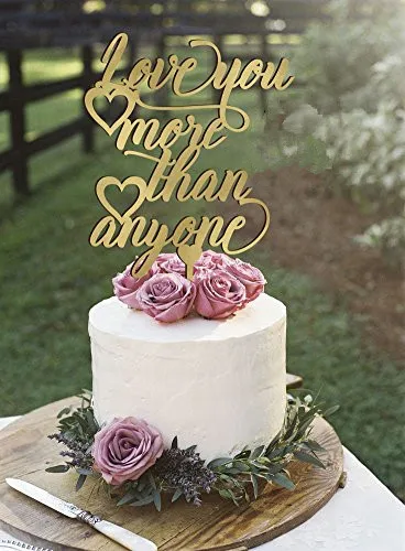 Зеркальный золотистый/деревянный Топпер для торта Love you more than any свадебного на