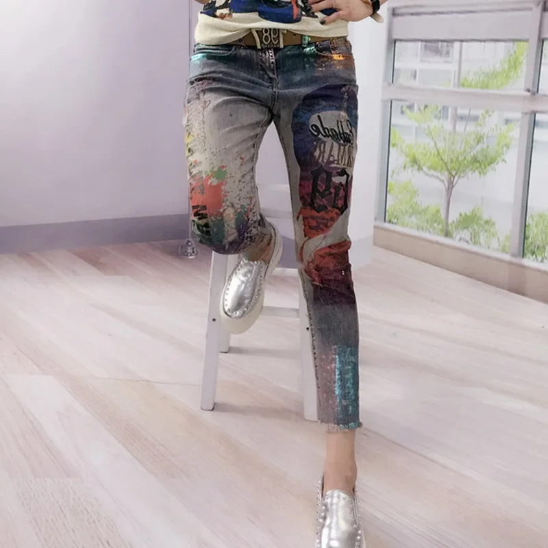 Новинка 2020 лидер продаж модные облегающие брюки бойфренды с бронзовым принтом