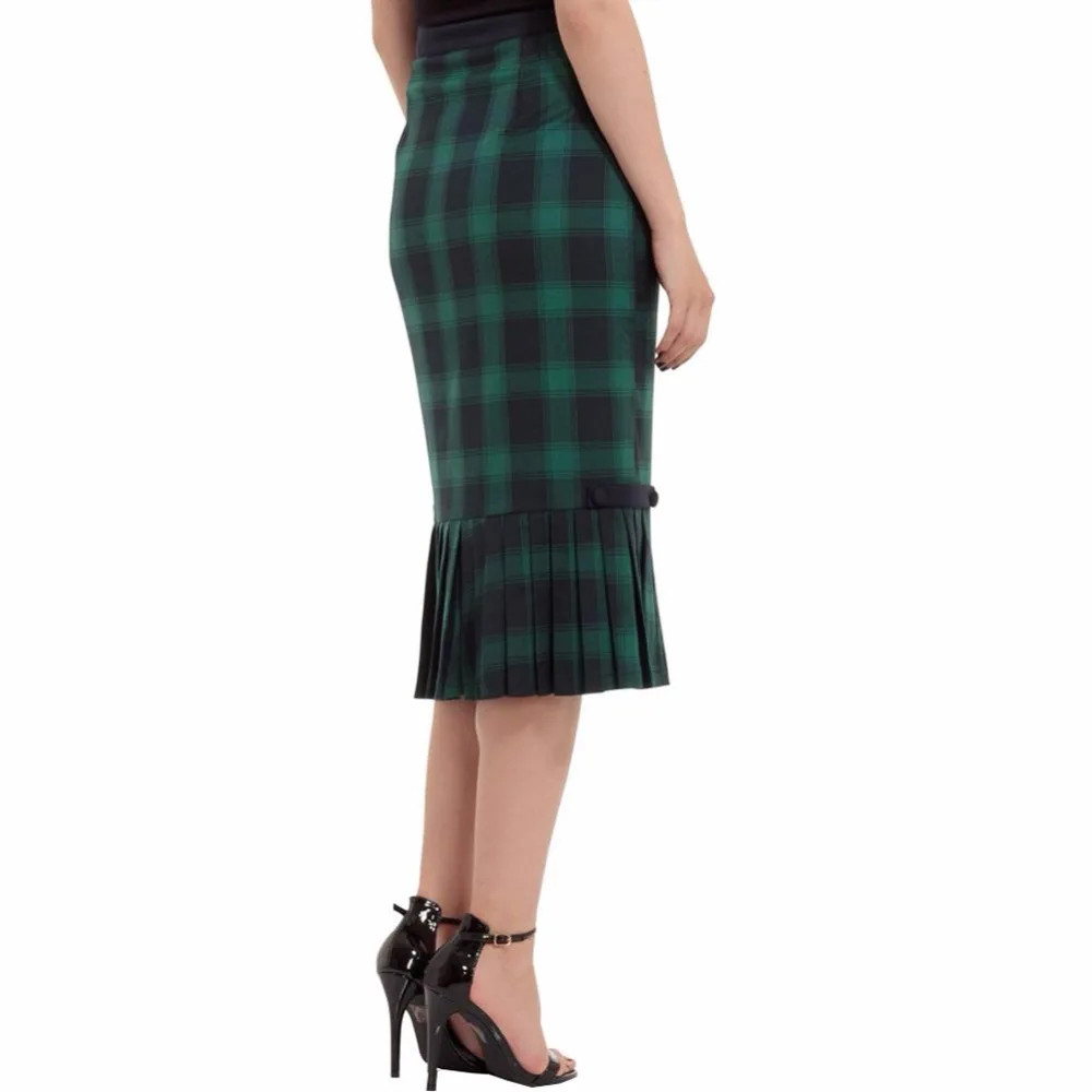 Юбка карандаш Женская в клетку элегантная винтажная зеленая клетчатая юбка