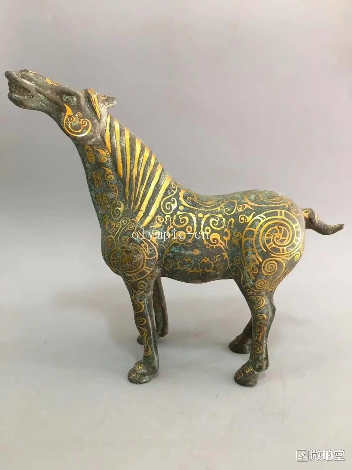 

12'' collection chinese Bronze Ware bronze inlay gold a horse statue