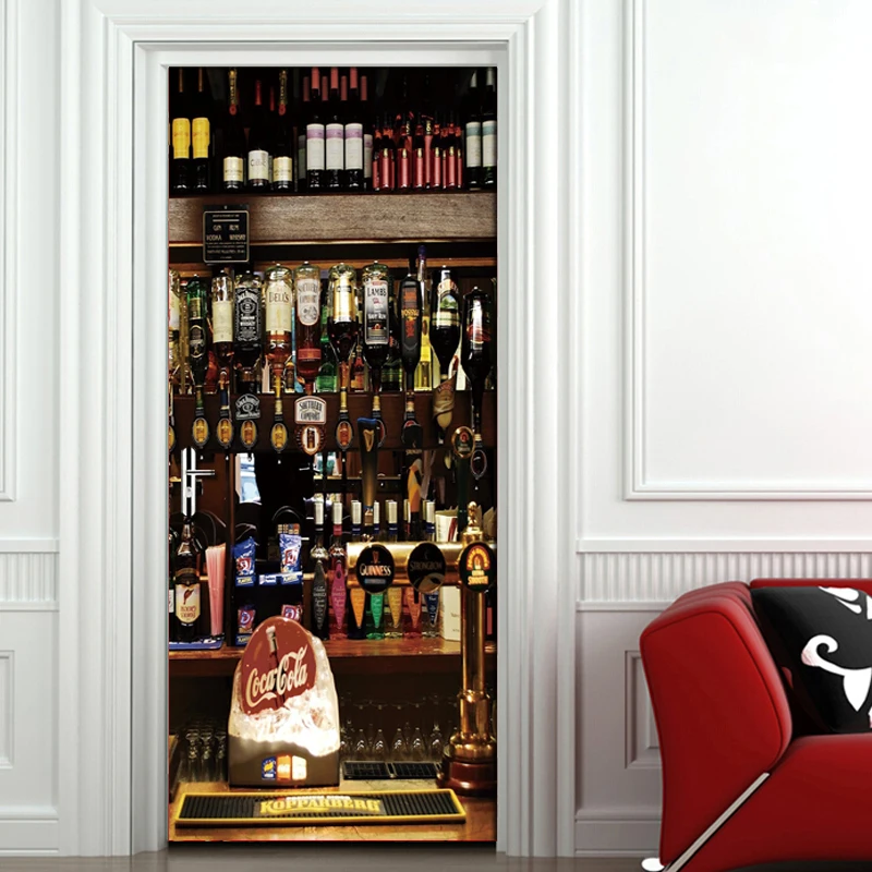 

Wine Bottle Goblet European Style Living Room Bedroom Door Stickers Home Decor PVC Waterproof Mural Wallpaper Papel De Parede 3D