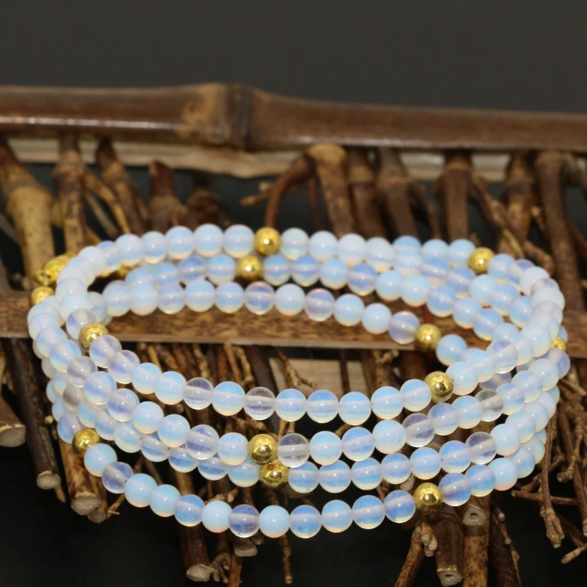 Новый модный дизайн классика 4 ряда длинная цепочка белый опал мм круглые бусины