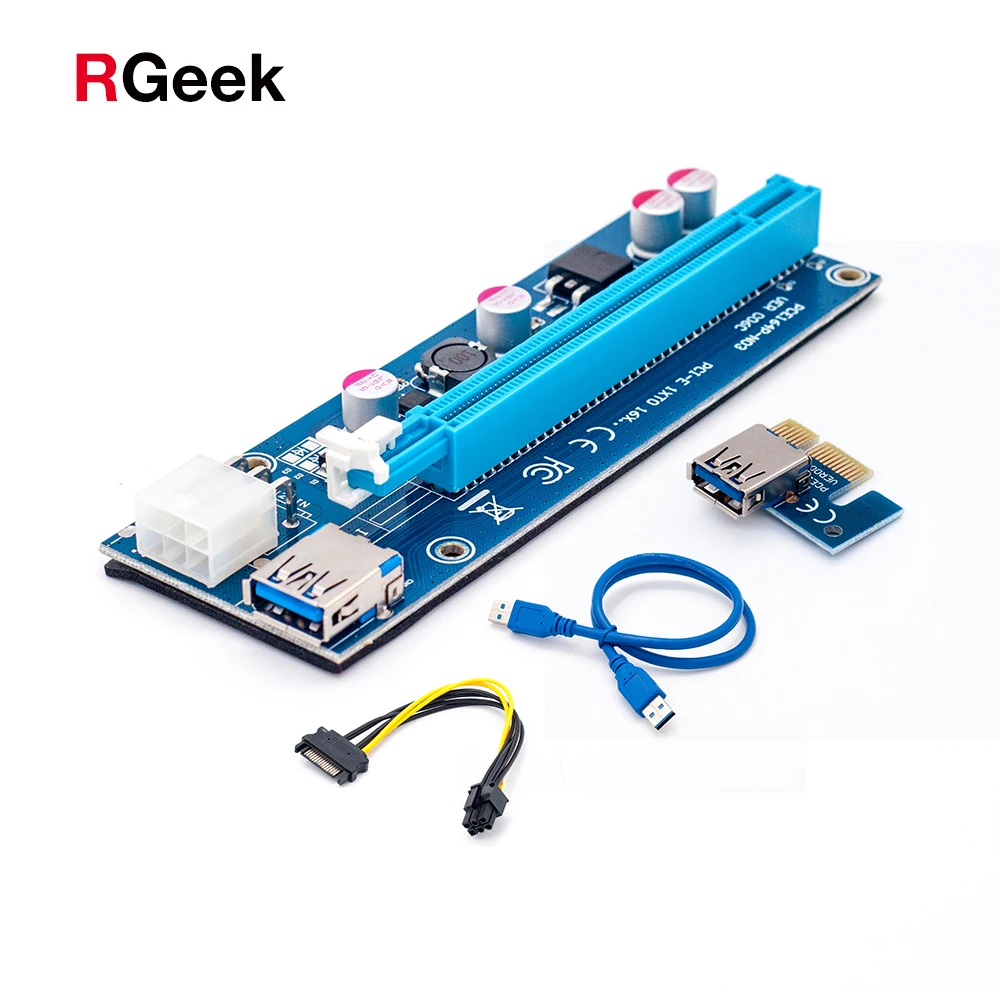 006C USB 3.0 PCI-E Riser Express 1X 4x 8x 16x Extender Adapter Card SATA 15pin Male to 6pin Power Cable for BTC mining |