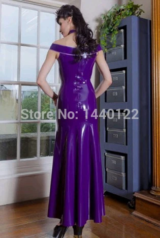 Сексуальные длинные платья из латекса для женщин фиолетовые одежда клубов