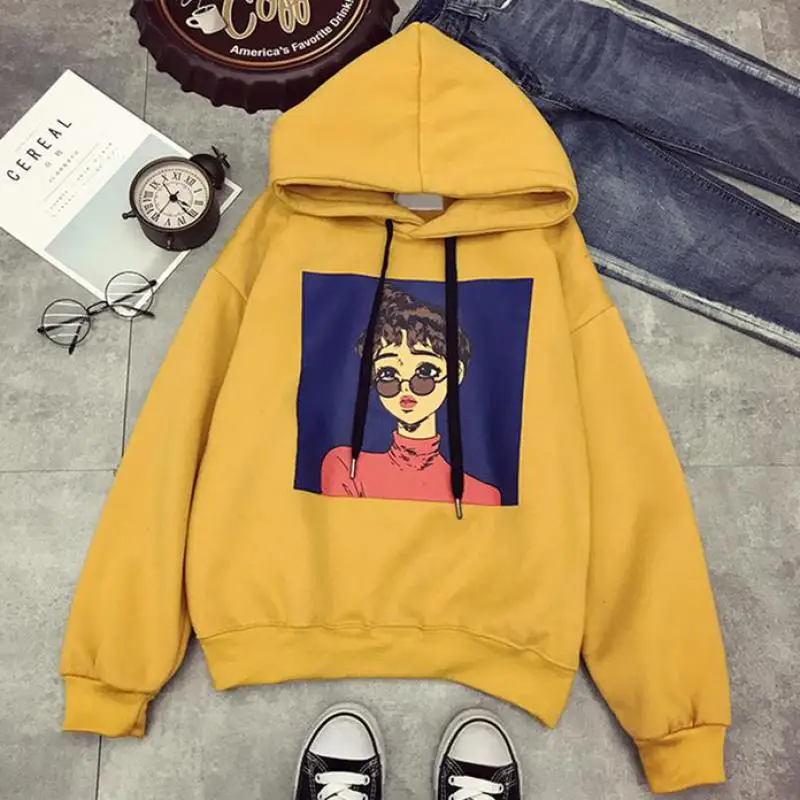 

2018 New Character Cartoon Harajuku Punk Autumn Winter Women Hooded Sweatshirt Long Sleeve Casual Loose Fleece Hoodies