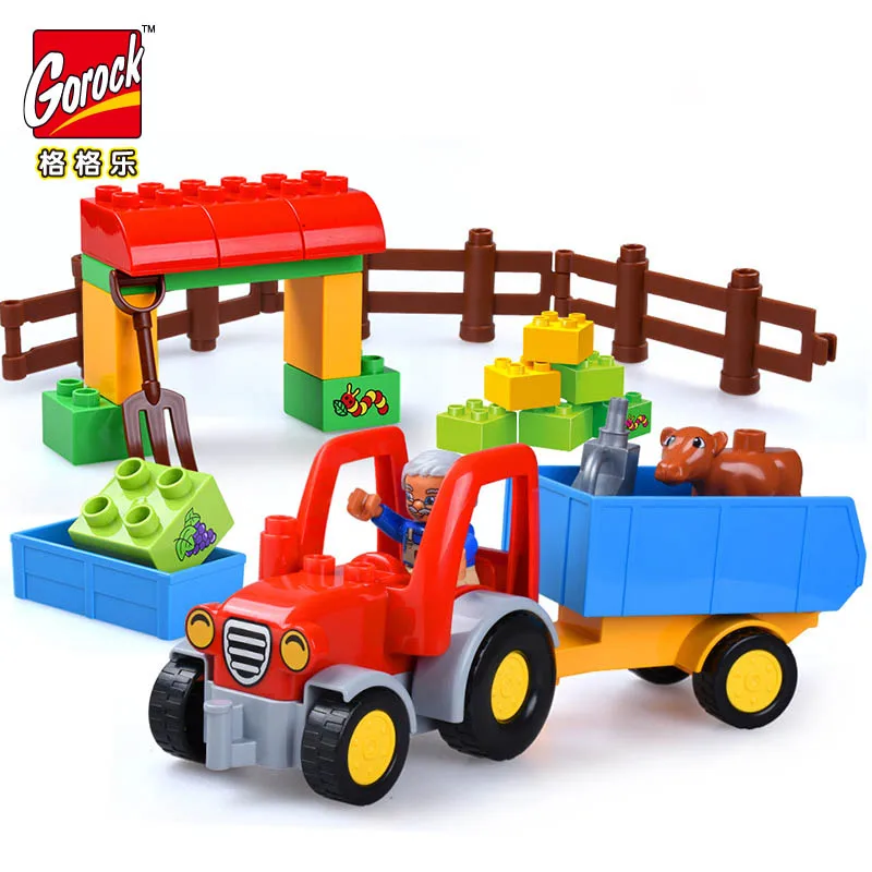 GOROCK Большой размер DIY Happy Farm Zoo с животными набор Duplo блоки кирпичи развивающие