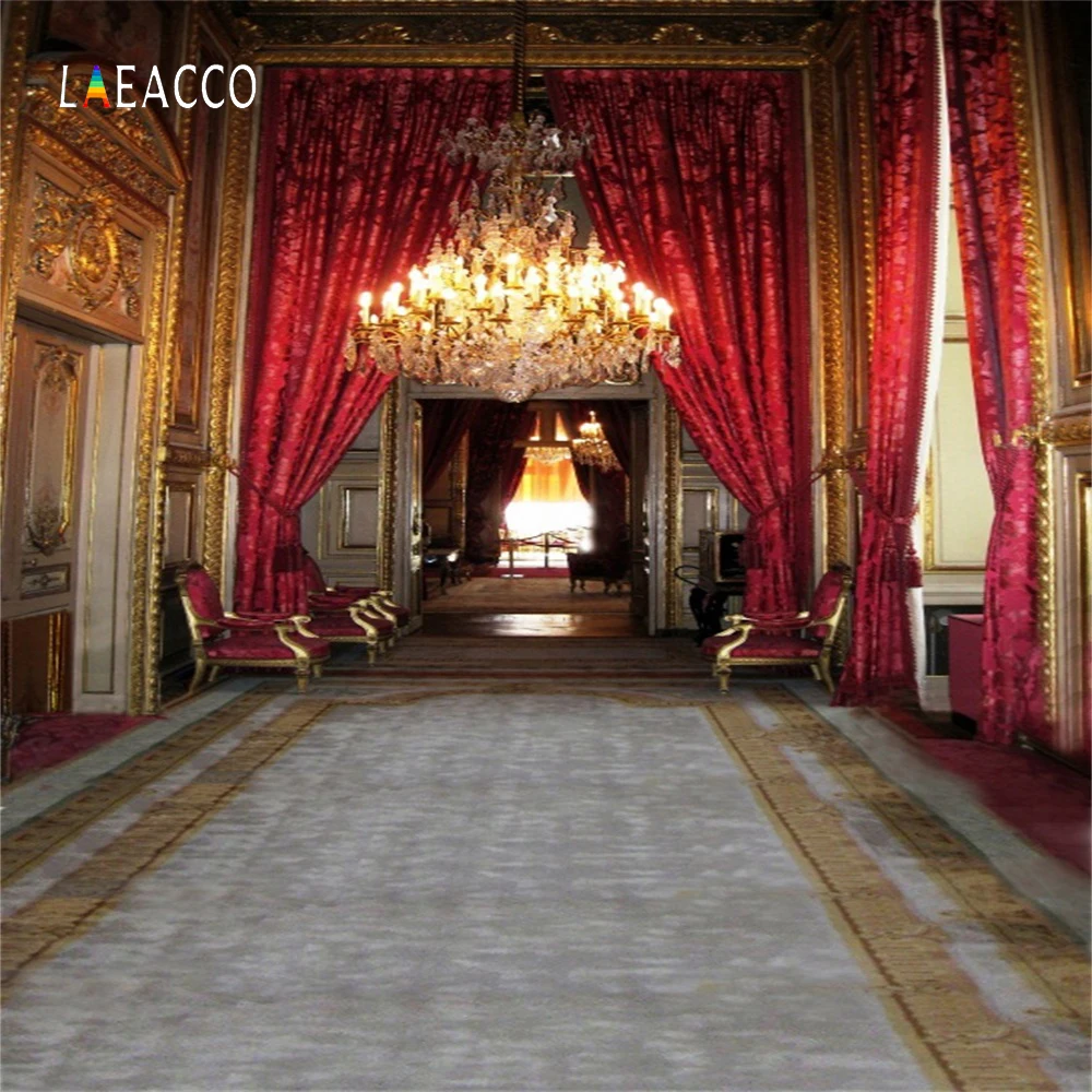 Фотофоны Laeacco с изображением старого дворца занавеса кресла люстры прихожей |