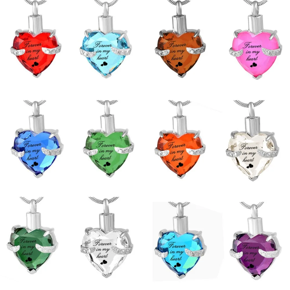 

Fashion Crystal Cremation Jewelry Hold Always Mind Forever In My Heart Engraving Keepsake Urn Necklace Jewelry For Ashes