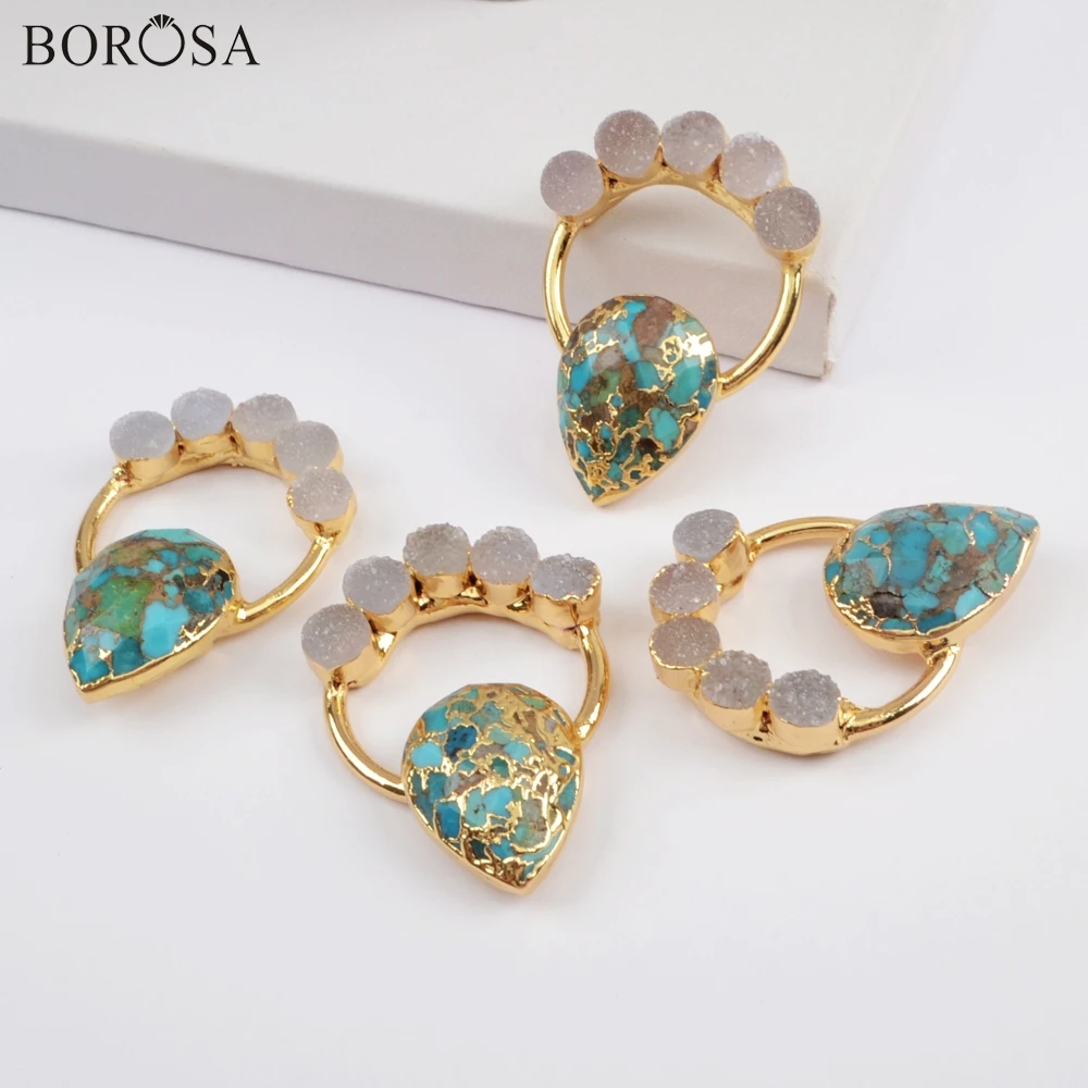 Натуральный Медный кулон BOROSA 5 шт. ручная работа Gild Five агатес druzy &amp Teardrop бирюзовый