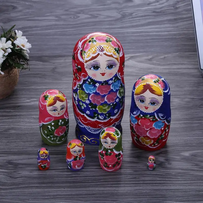 7 шт. русскоязычные куклы из липы с цветами ручной работы деревянная матрешка