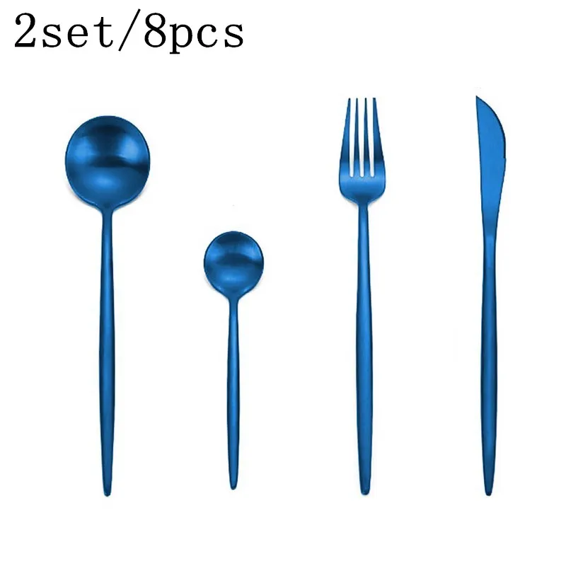 2set blue Hoomall 24 шт./компл. черный посуда набор посуды 304 Нержавеющая сталь столовые приборы посуда набор Кухня поставки вечерние вилка в западном стиле, комплект - Цвет: 2set blue