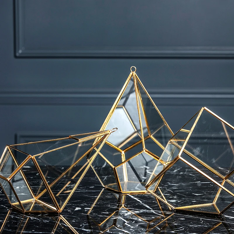 Geometric Shape Copper Frame Glass Box DIY Ornament Ring Holders Gift Wedding Engagement Birthday Party Decor Supplies | Дом и сад