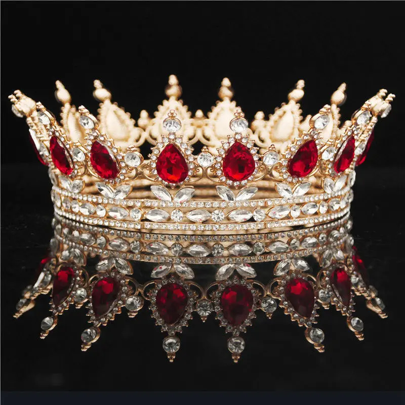 Gold Red Королевская корона Noiva головной убор для выпускного вечера диадемы и короны свадебные аксессуары для волос головной убор - Окраска металла: Gold Red
