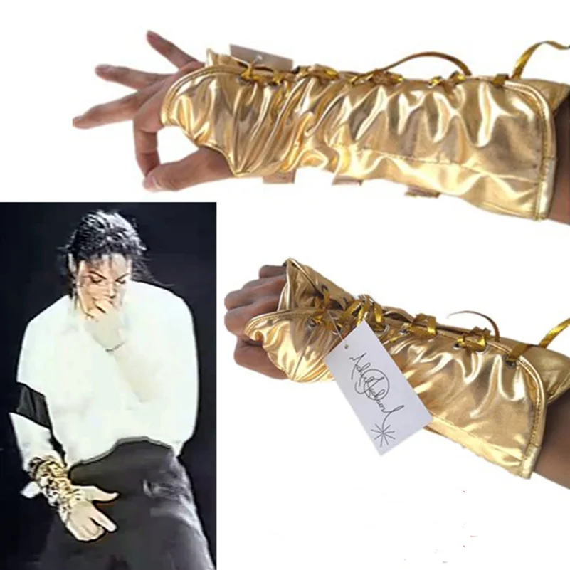 MJ-guante de pulsera Michael Jackson ultimate collection, brazalete en blanco y negro dorado, estilo Punk, muestra imitación-igual