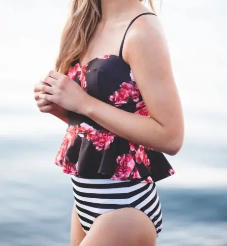 2018 Новый женский цветочный полосатый купальный костюм с подкладкой из двух