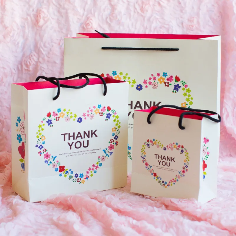 

10 шт./лот-три размера (S M L) цветочный венок любви «Thank You», подарочный пакет, ручная сумка, Высококачественный упаковочный пакет, бумажный паке...