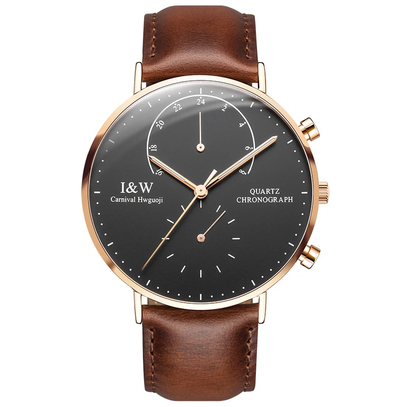 

2017 CARNIVAL I&W UltraThin 6mm Dual Time Quartz Men Watch TopBrand Luxury Sapphire Crystal Simple Fashion Waterproof Montre