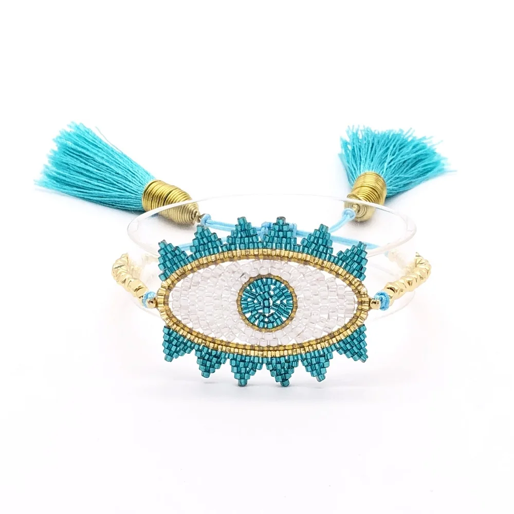 Go2boho MIYUKI браслеты Женский Турецкий Дурной глаз браслет Femme Мода зеленая кисточка