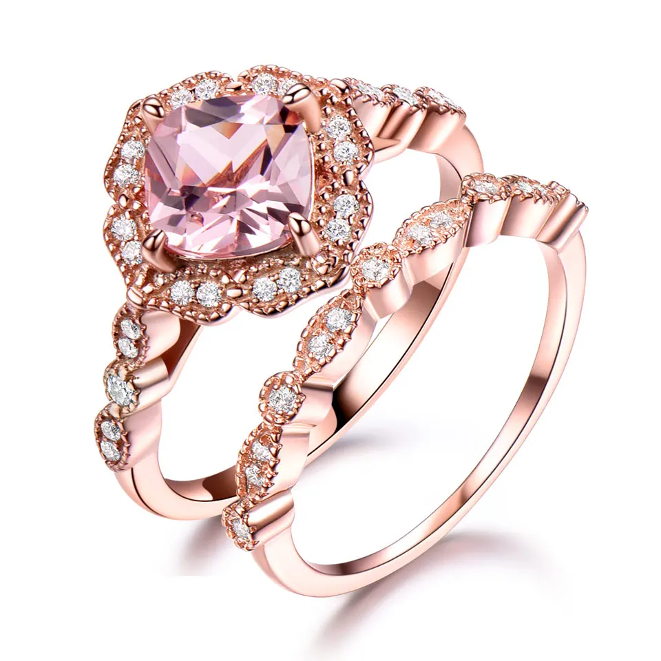 Pink UMCHO кольца из твердого серебра морганита для женщин, обручальное юбилейное кольцо, набор розовых драгоценных камней, подарок на день Святого Валентина - Цвет камня: Pink