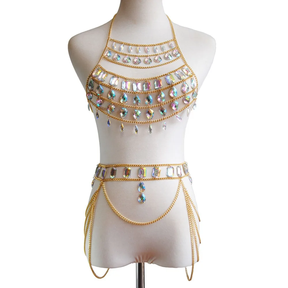 

Rhinestone Body Jewelry Women waist belt chain top bra Harness Summer Bikini water drop body Summer Festival Body Jewelry