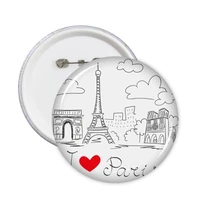 5pcs i love paris france mark landmark national flag architecture custom landscape illustration pattern round pin badge button