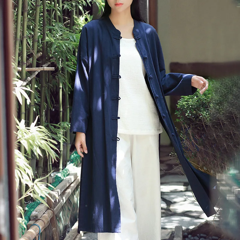 Весеннее Новое хлопковое льняное Женское пальто в стиле ретро с пряжкой