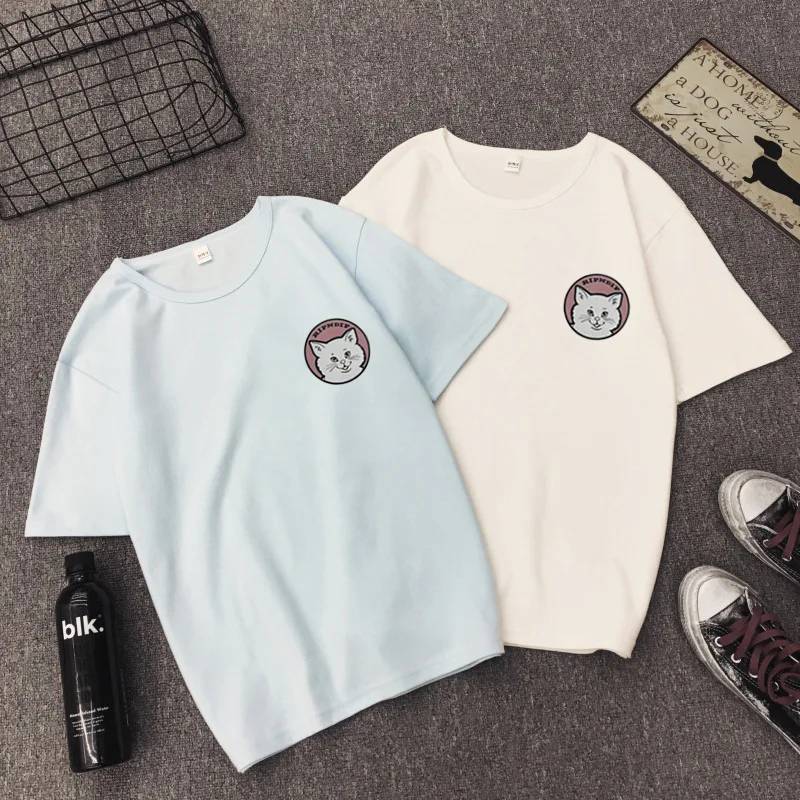 Женская футболка с коротким рукавом и круглым вырезом STOP BEING A PUSSY kitten летняя