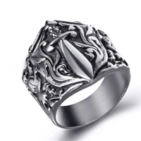 mens silver lion sword king noble knight stainless steel ring wholesale jewelry