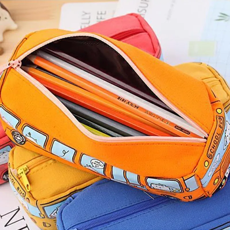 Creative Lovely Bus Style Shape Pen Bag Multifunction Stationeryl Case For School Students Canvas cute Cases | Канцтовары для офиса