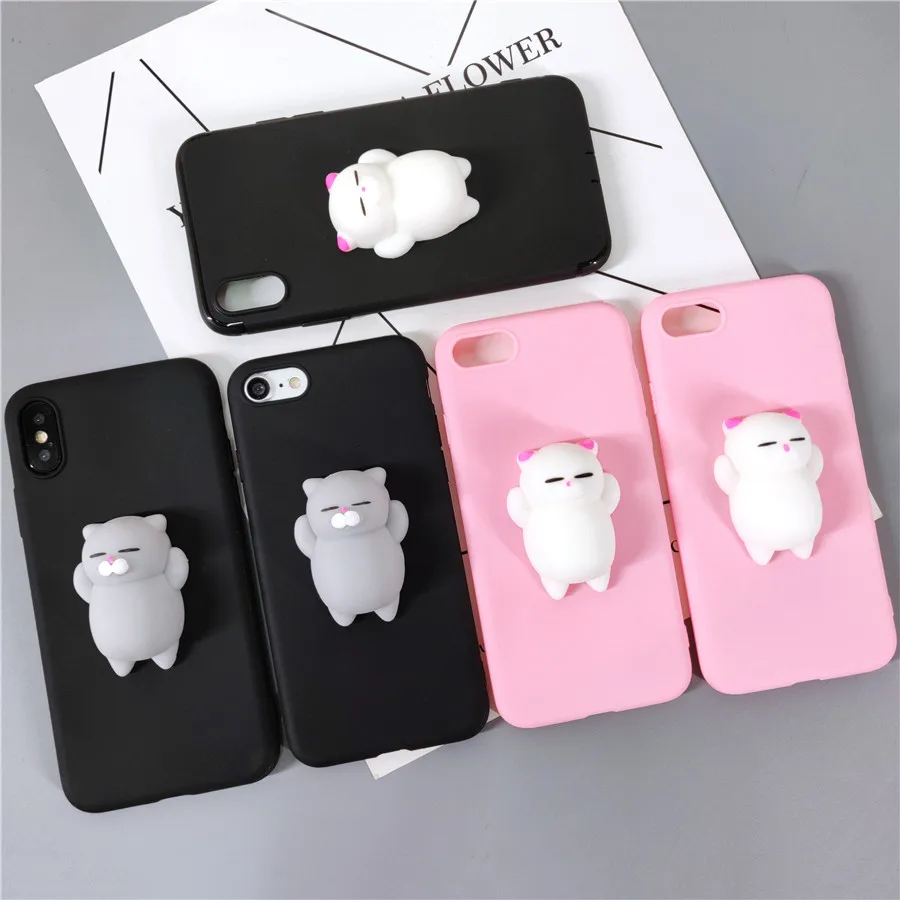 Cute 3D Kitty Cat Squishy Phone Case for iphone 7 8 Plus X 6 6S 5 5S Pink Black Silicon Soft Cover XS Max XR |