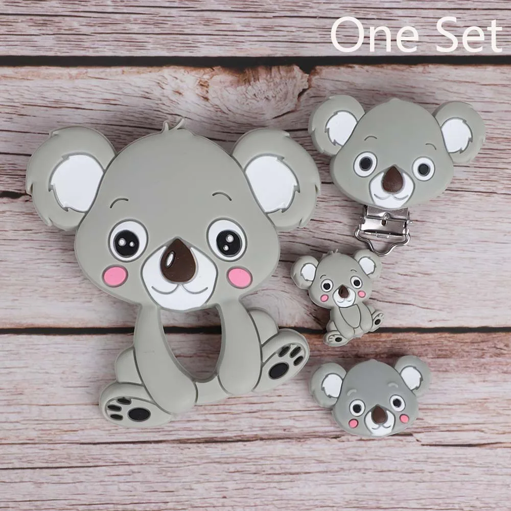 BPA Free Koala Baby Teether Silicone Beads For DIY Teething Necklace Gift Nurs Accessories Food Grade Silicone Teether Rodents - Цвет: gray set