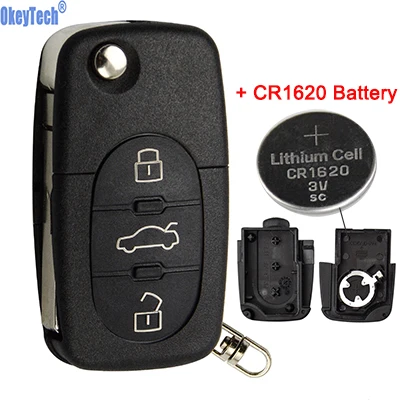 2B Case with 1620 OkeyTech Складной флип корпус автомобильного ключа дистанционного управления Fob для Audi TT A4 A6 A8 Quattro 2 3 кнопки Замена чехол с нерезанным лезвием CR1620 - Цвет: 2B Case with 1620
