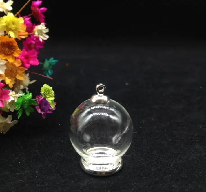 

50sets/lot 20*12mm glass globe silver plated base cap set glass vial pendant hollow glass bottle dome cover necklace diy pendant