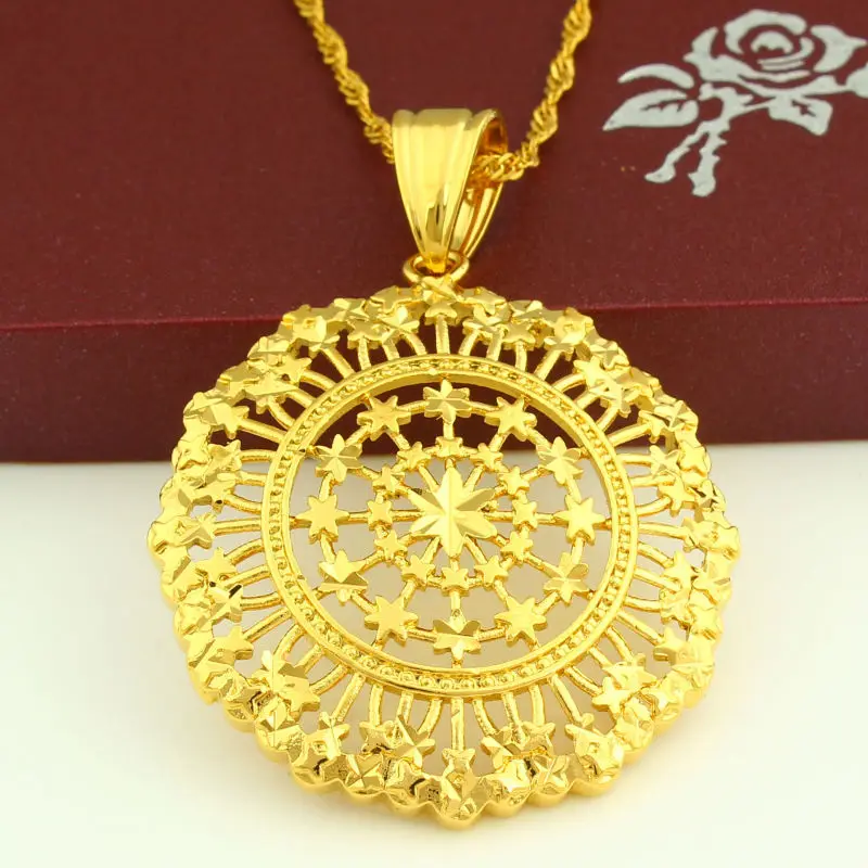 Эфиопский круглый кулон ожерелье для мужчин и женщин Золотой Цвет изысканные