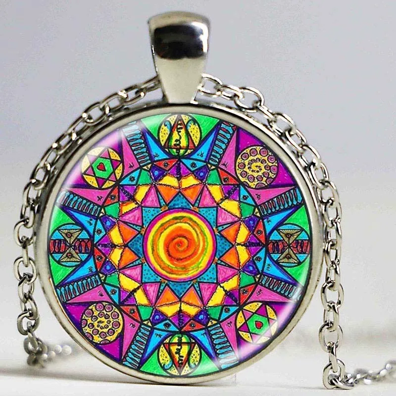 Ручная работа с изображением калейдоскопа буддизма мандалы ожерелье