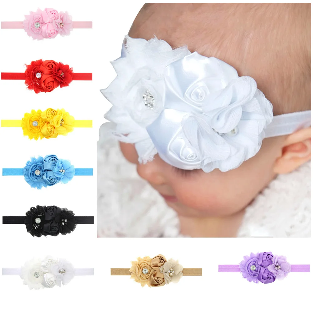 baby girl headband Infant hair flower cloth Tie bows newborn Headwear tiara headwrap Gift Toddlers bandage Ribbon crystal | Детская