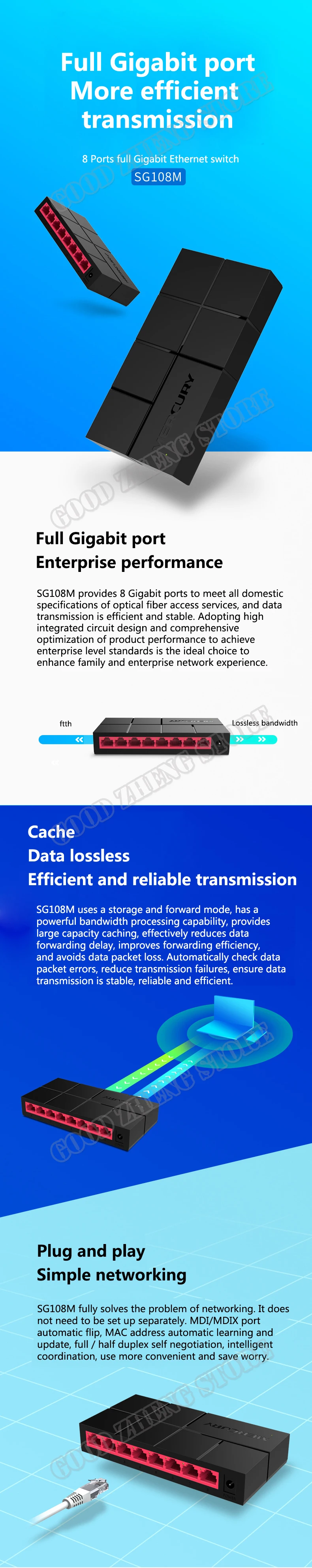 MERCURY SG108M 8 Порты и разъёмы гигабитный коммутатор 10/100/1000 Мбит/с Ethernet сетевой настольный коммутатор