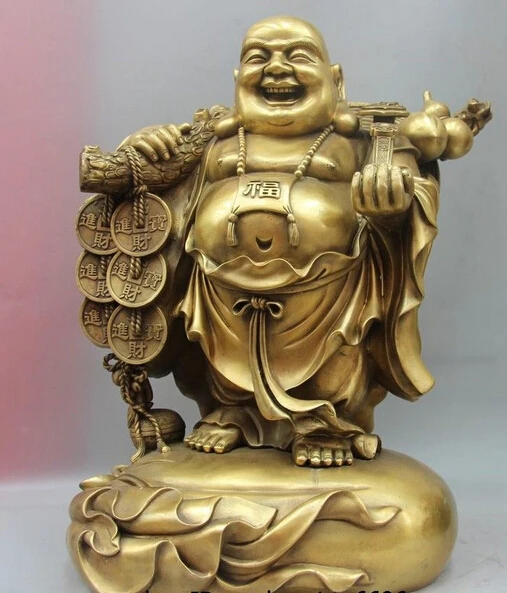 Bi003287 тибет буддизм медь бронза Ruyi богатство мешок денег тыквы статуи будды