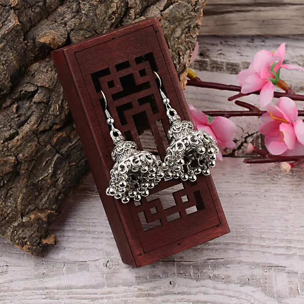 CARTER LISA этнические винтажные индийский цыганский Jhumka серьги серебряные большие