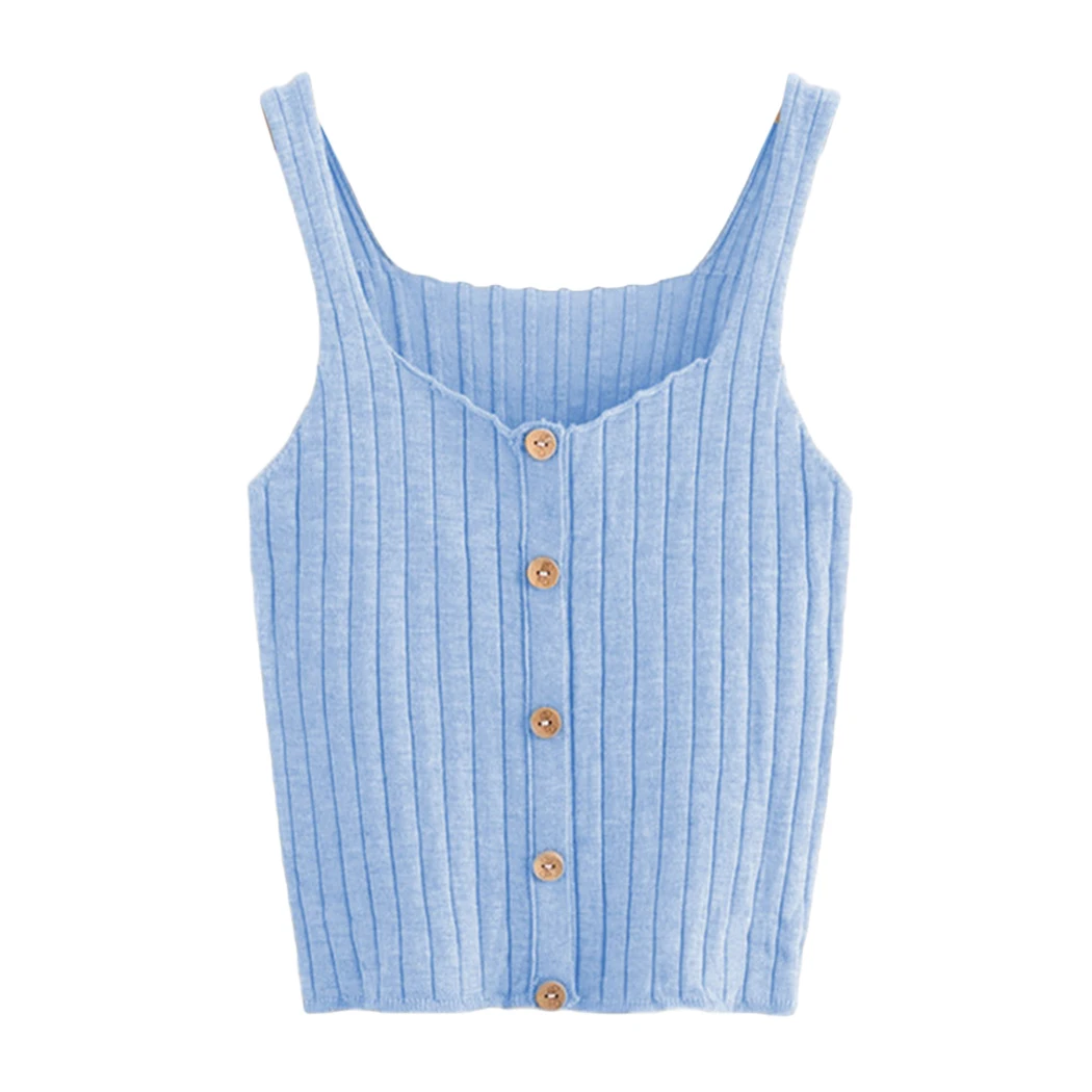 2018 Fashion Ladies Button Knitted Plain Tanks Tops Vest Women Autumn Skinny Casual Camisole Sexy Sleeveless Summer Tank Top |