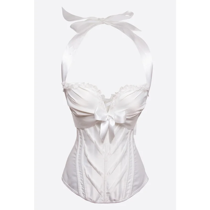 Plus Size 5 Colors Halter Tight Bow Front Corset Sexy Steampunk Bustiers And Gothic Waist Trainer Women Corselet S-2XL | Женская одежда