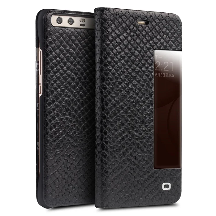 Dragon scale black Чехол QIALINO из натуральной кожи с умным окошком и Откидывающейся Крышкой для huawei Ascend P10, чехол для huawei P10 Plus с функцией сна и пробуждения - Цвет: Dragon scale black