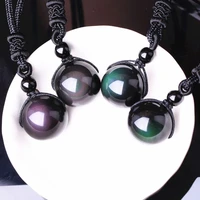 natural obsidian rainbow eye necklaces for woman beaded transfer good luck bead pendant new rope chain necklace handmade jewelry