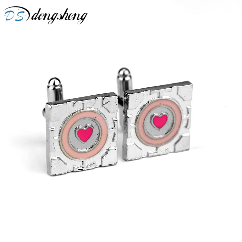 dongsheng Fashion Gift Pink Heart Enamel Cufflinks Mens Wedding Jewelry Hot Game Portal 2 Companion Cube Cuff Link Brand 