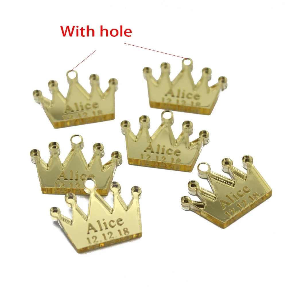 Gold with hole 50 штук персонализированные короны Индивидуальные Размер стола центральный Декор крещение Baby Shower сувениры для вечеринки ко дню рождения - Цвет: Gold with hole