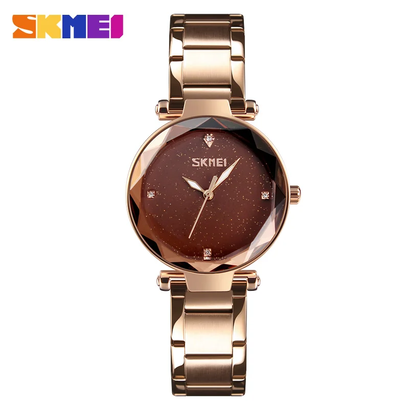 gold brown SKMEI 9180 кварцевый Для женщин часы элегантный топ брендовые роскошные дамы просто Повседневное Для женщин наручные часы Нержавеющая сталь часы reloj mujer - Цвет: gold brown