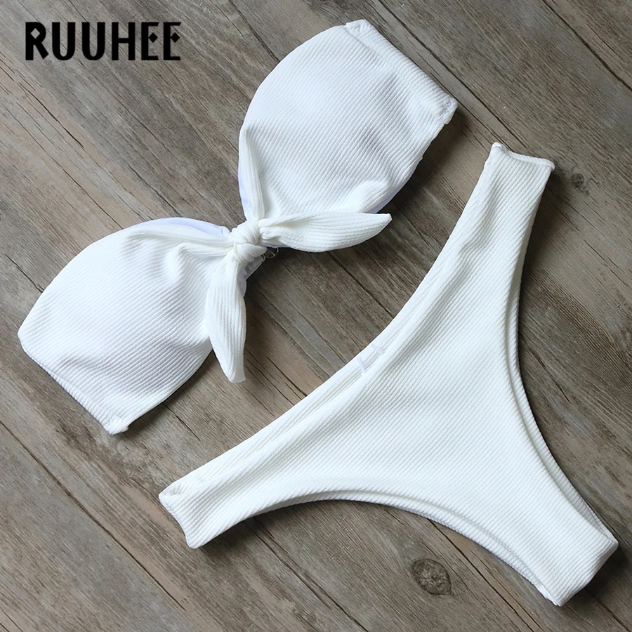 RUUHEE, однотонный комплект бикини, купальник для женщин, Бразильское бикини,, купальник, купальный костюм, пуш-ап, пляжная одежда с подкладкой, бикини