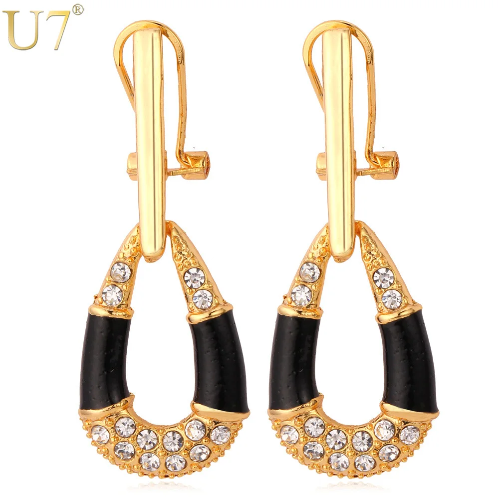 

U7 Gold Color Rhinestone Crystal Earrings Fashion Noble Jewelry For Women Earrings Wholesale Gift E24593